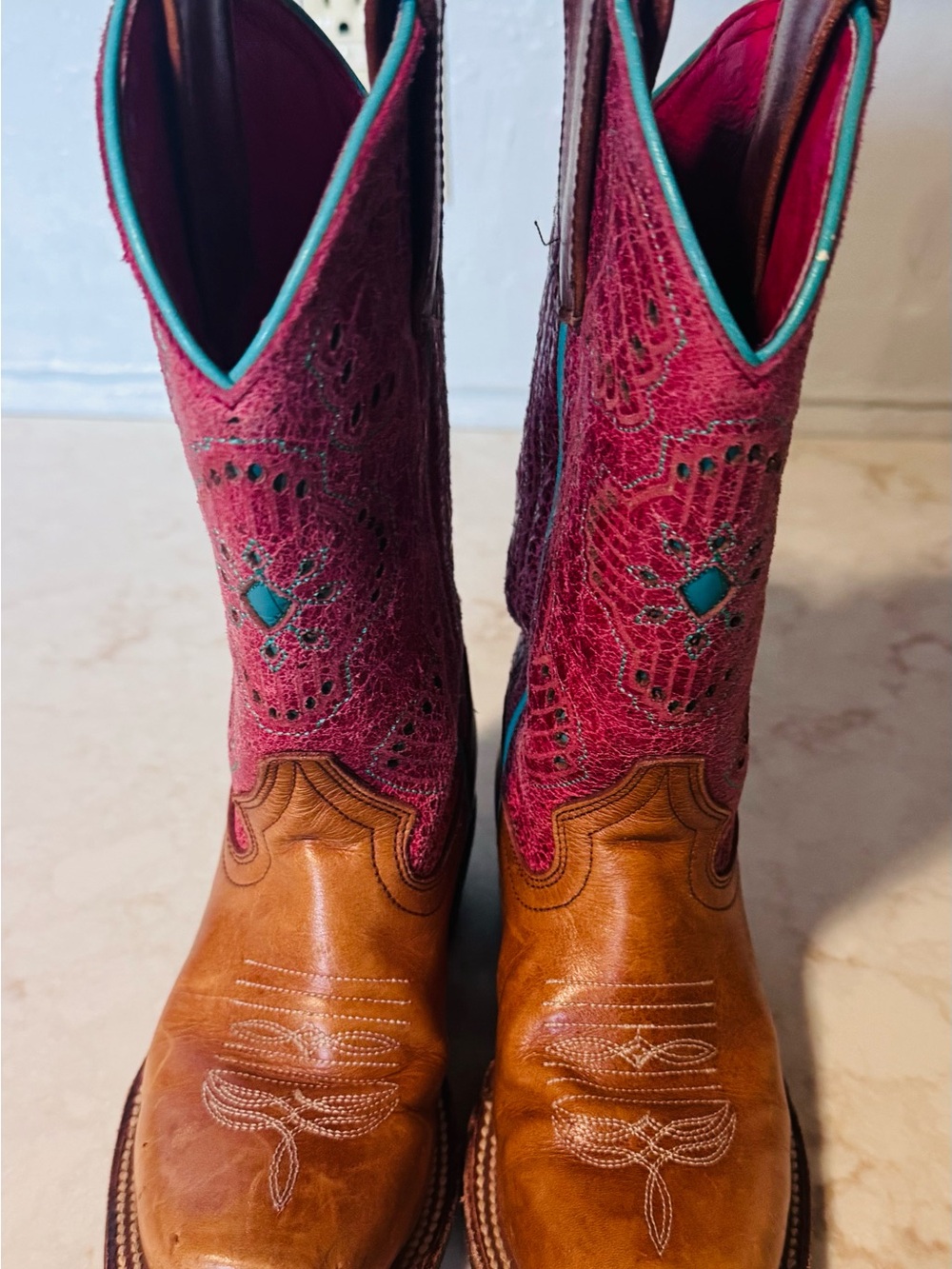 Macie Bean Pink and Brown Embroidered Western Lace-Up Kids' Boots